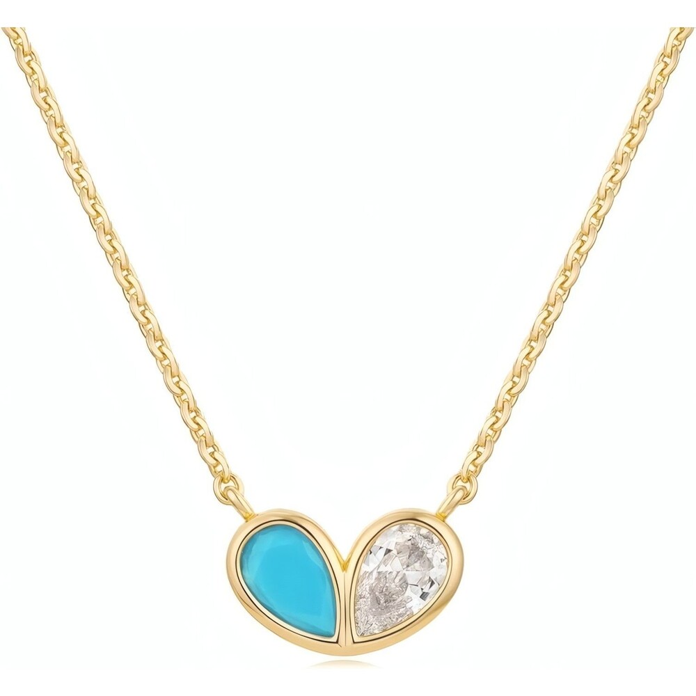 Turquoise Heart Double Waterdrop Cubic Zirconia Gold Tone Necklace for Women
